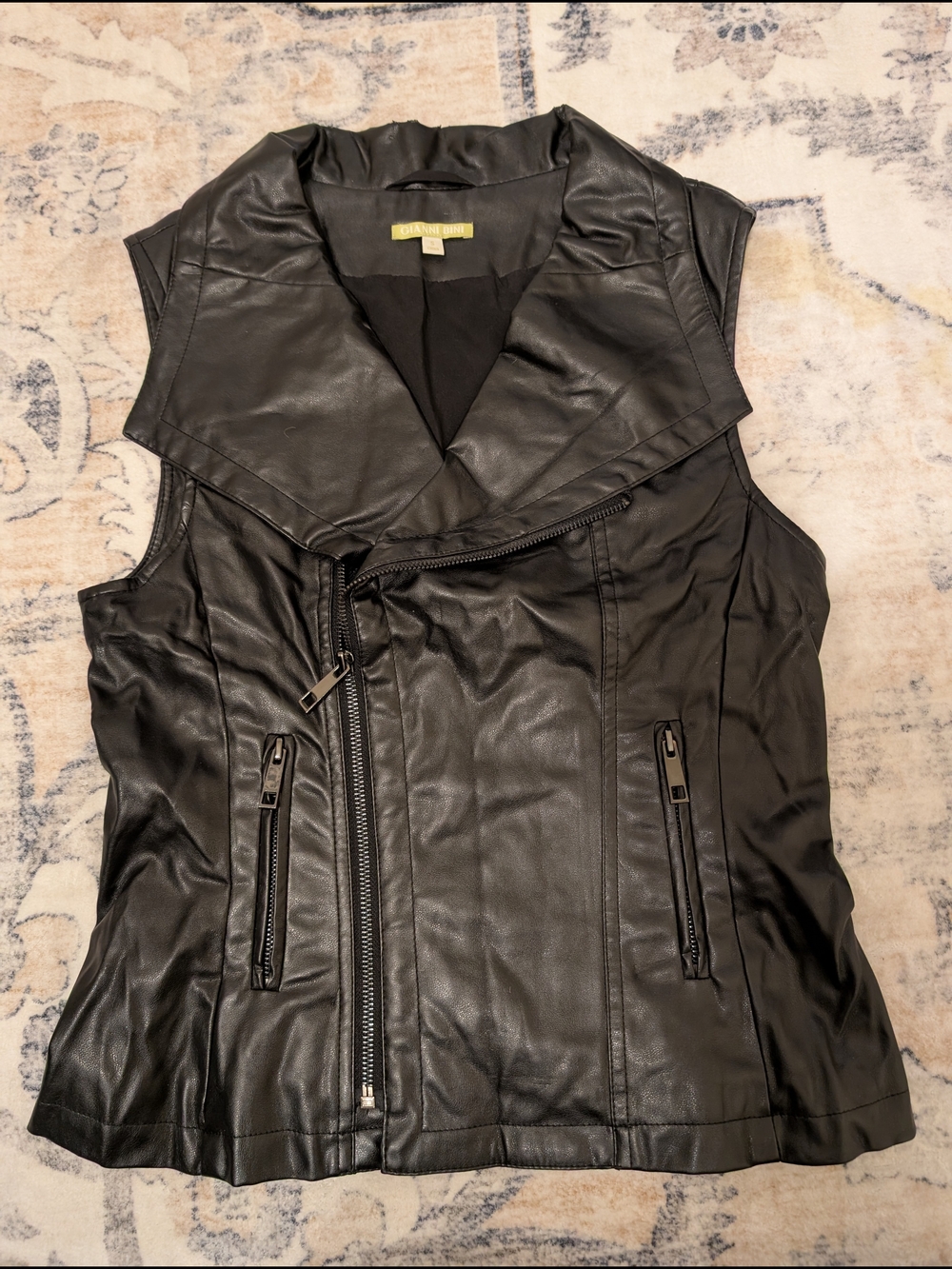 Gianni Bini Faux Leather Sleeveless Moto Vest - Black